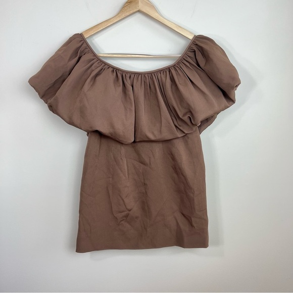 Anthropologie Nikita Mhaisalkar Off-The-Shoulder Bubble‎ Dress Chocolate Brown - Picture 6 of 13
